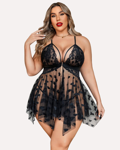 Plus Size Lace Nightdress with Front Slit