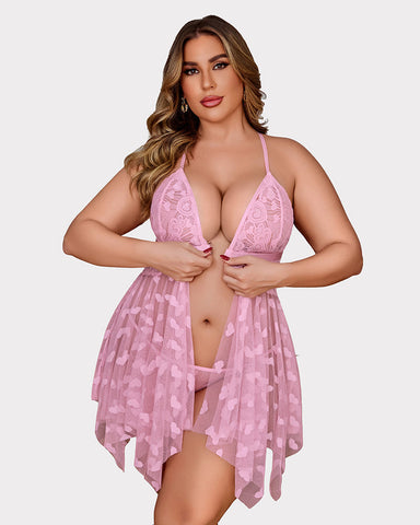 Plus Size Lace Nightdress with Front Slit
