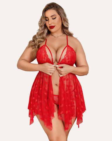Plus Size Lace Nightdress with Front Slit