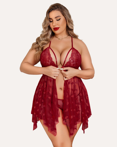 Plus Size Lace Nightdress with Front Slit