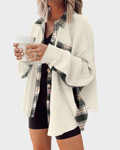 Oversized Batwing Waffle Knit Button-Down Shacket