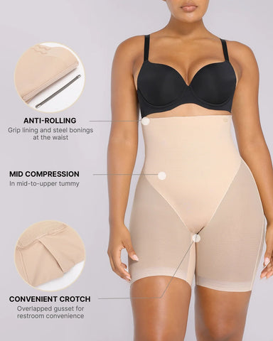 Mesh Smooth High-Waisted Mid Thigh Shorts