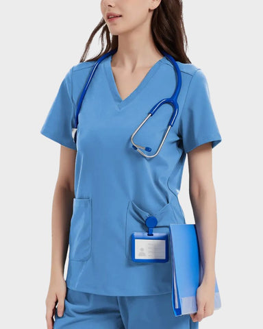 Stretch V-Neck 2-Pocket Uniform Costume Top