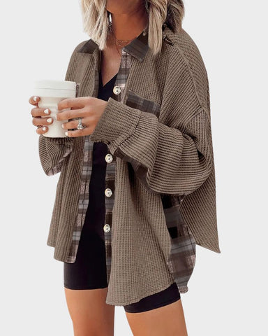 Oversized Batwing Waffle Knit Button-Down Shacket