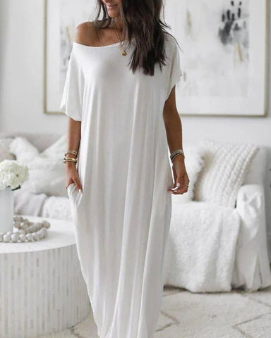 Women’s Solid Color Batwing Sleeve Casual Nightdress