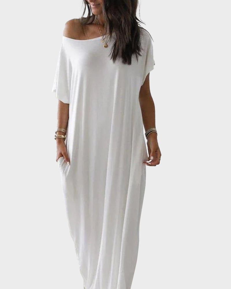 Women’s Solid Color Batwing Sleeve Casual Nightdress