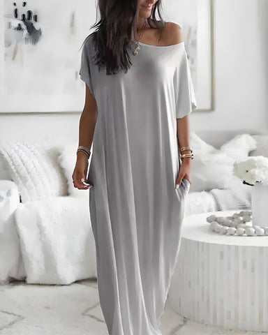 Women’s Solid Color Batwing Sleeve Casual Nightdress