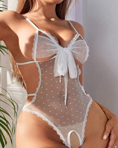 Sexy Hollow Lace-Up Bodysuit with Open Crotch