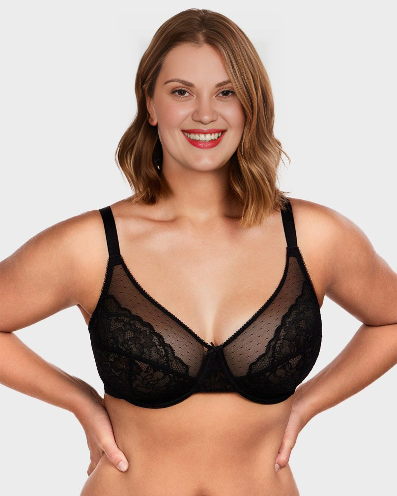 BOGO🔥Unlined Mesh Full Coverage Lace Minimizer Bra