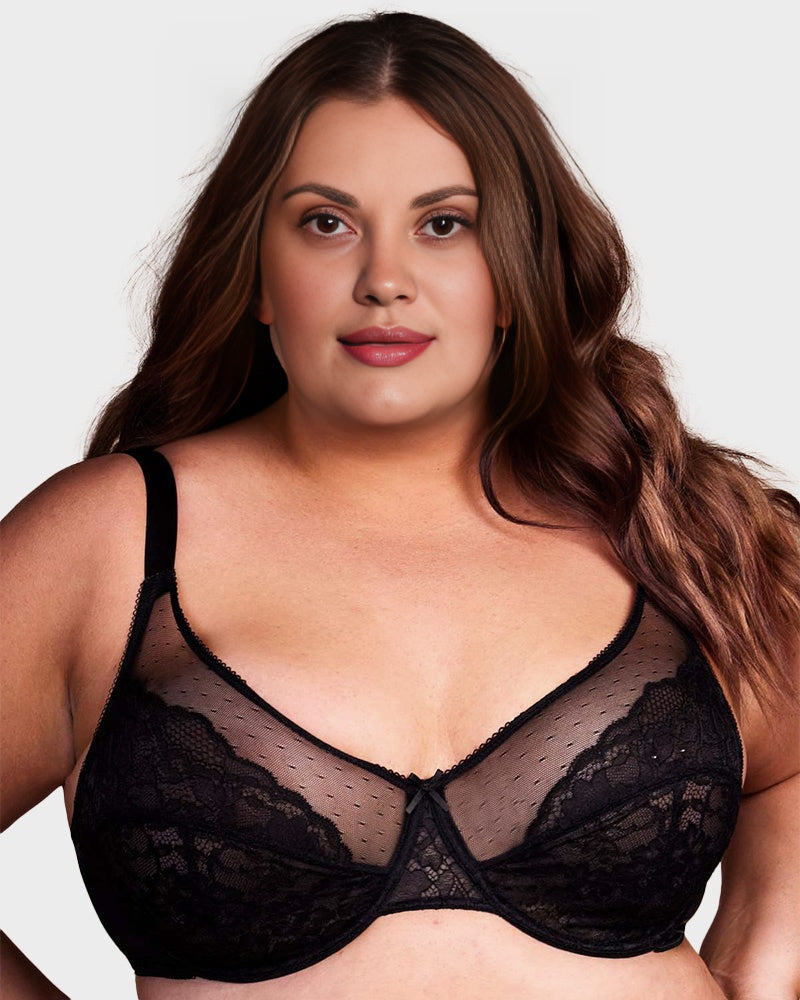 BOGO🔥Unlined Mesh Full Coverage Lace Minimizer Bra