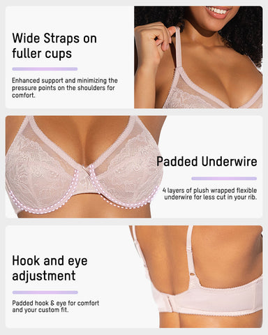 BOGO🔥Unlined Mesh Full Coverage Lace Minimizer Bra