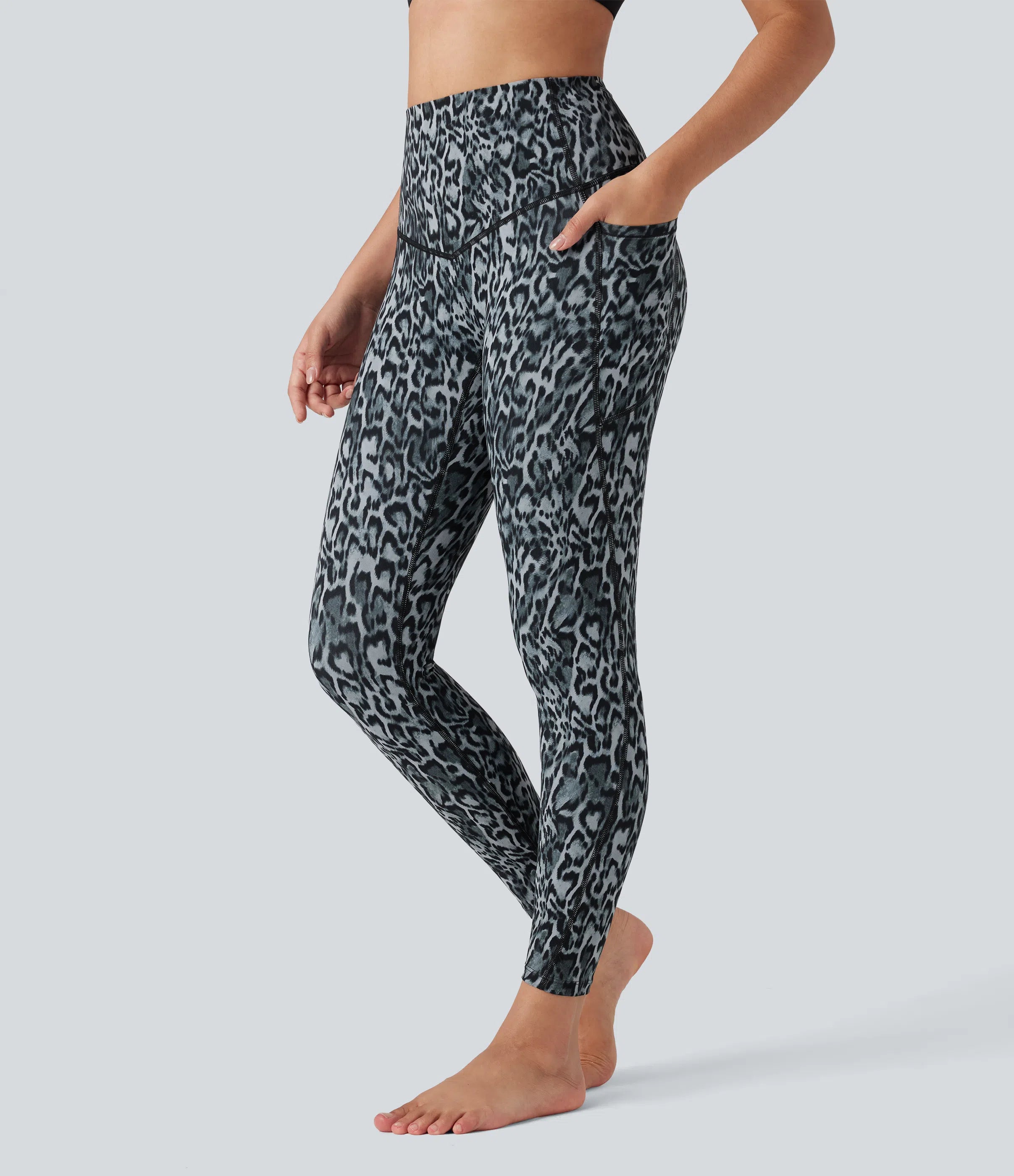 Leopard Print SoCinched High Waisted Tummy Control Yoga Leggings with Pockets