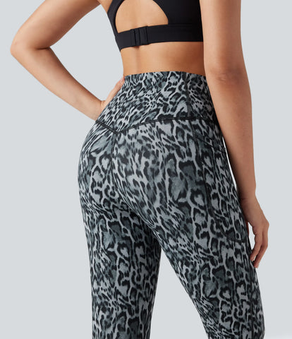Leopard High Waisted Tummy Control Workout Leggings with Side Pockets