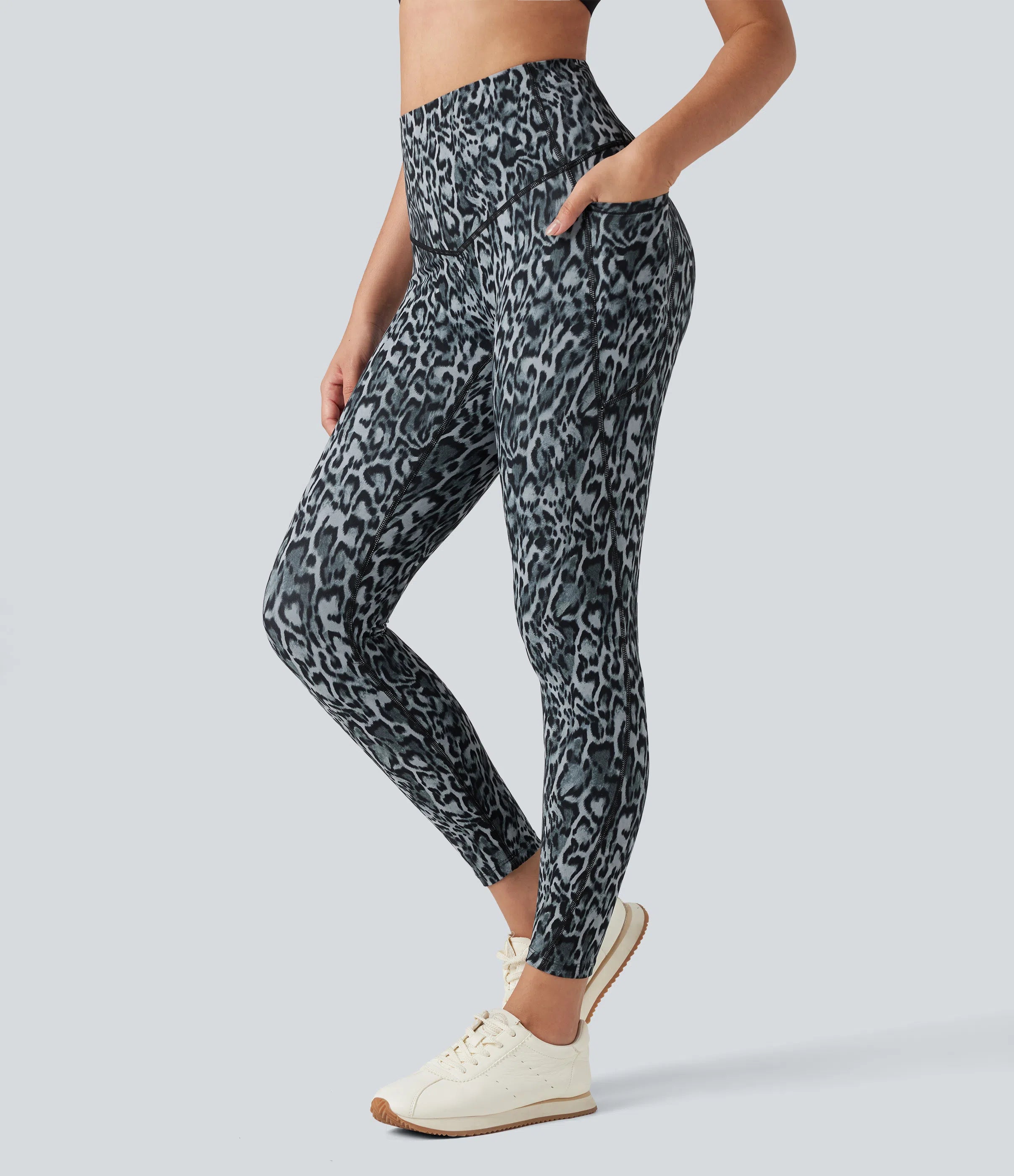 Leopard Print SoCinched High Waisted Tummy Control Yoga Leggings with Pockets