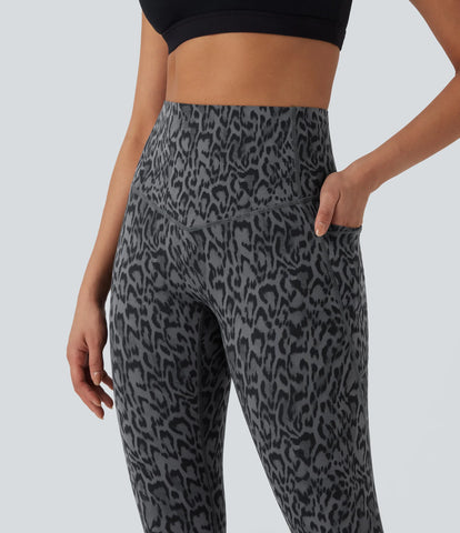 Leopard High Waisted Tummy Control Workout Leggings with Side Pockets