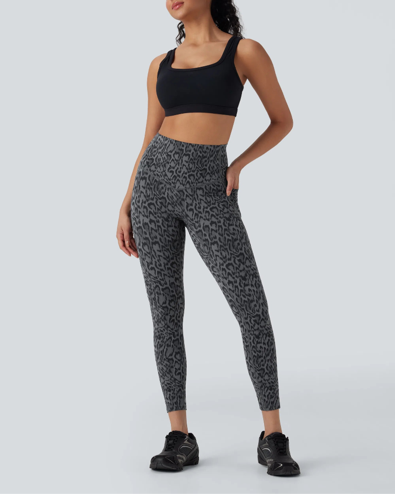 Leopard Print SoCinched High Waisted Tummy Control Yoga Leggings with Pockets