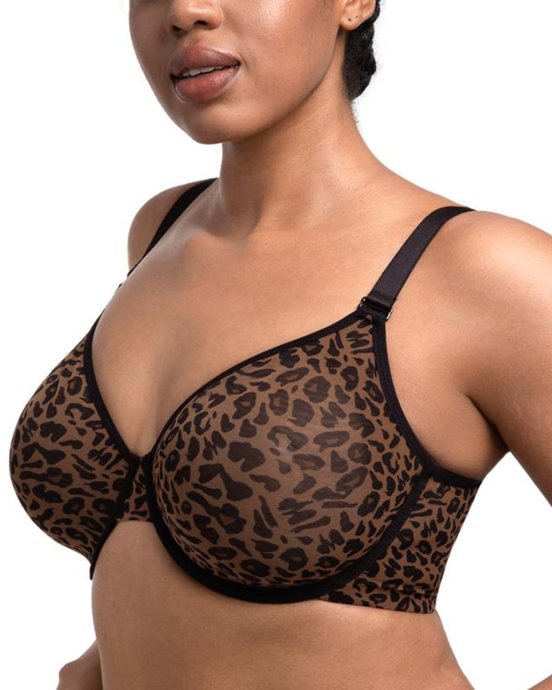 Leopard Mesh Wireless Bra – Breathable, Unlined & Plus Size Comfort