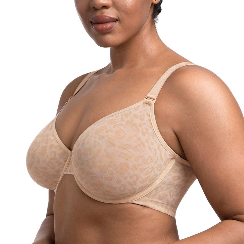 Leopard Mesh Wireless Bra – Breathable, Unlined & Plus Size Comfort