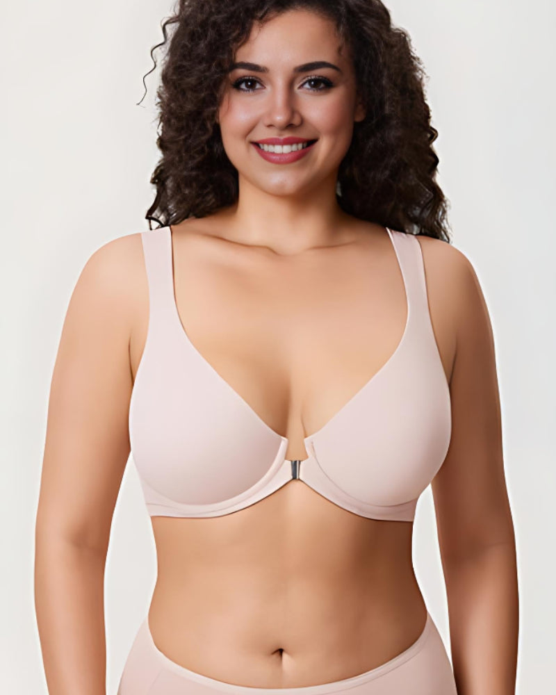Front Closure Underwire Unlined Back Support Plunge Bra