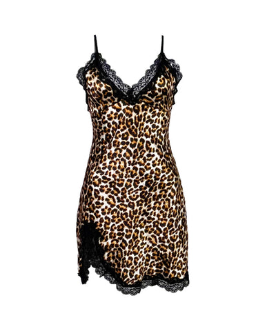 Shapecurve®Leopard lace lace slit sexy sling V-neck nightgown