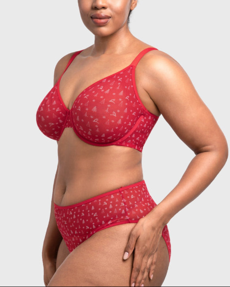 Christmas Holiday Edit Unlined Plus Size Non-padded Underwire Adjustable Straps Full Coverage Bra