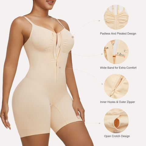 Women's High Elastic Zipper Adjustable Straps Breathable Mesh Design Tummy Control Body Shaper