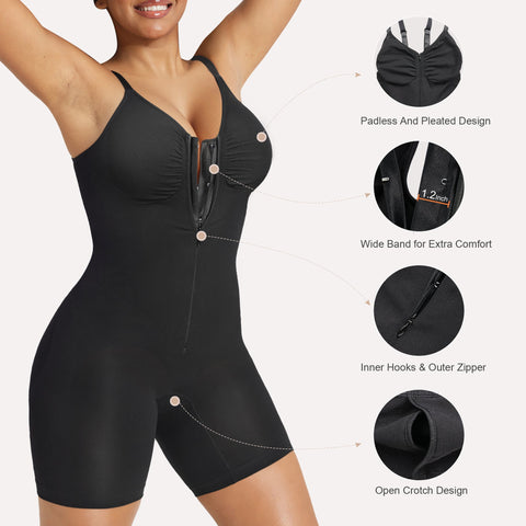 Women's High Elastic Zipper Adjustable Straps Breathable Mesh Design Tummy Control Body Shaper