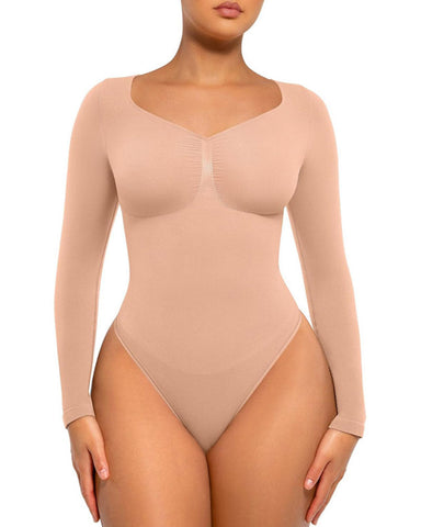 Womenswear Seamless Sculpt Long Sleeve Thong Bodysuit for Tummy Control