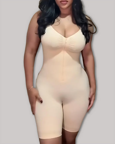 Women's High Elastic Zipper Adjustable Straps Breathable Mesh Design Tummy Control Body Shaper