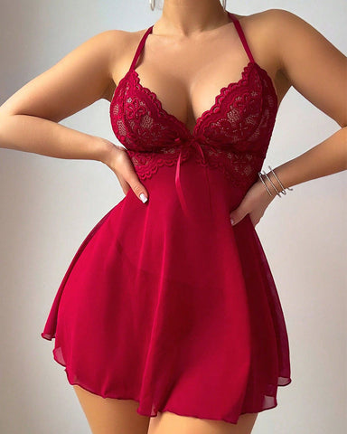 Lace Mesh Backless Babydolls