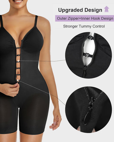 Women's High Elastic Zipper Adjustable Straps Breathable Mesh Design Tummy Control Body Shaper