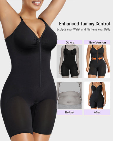 Women's High Elastic Zipper Adjustable Straps Breathable Mesh Design Tummy Control Body Shaper