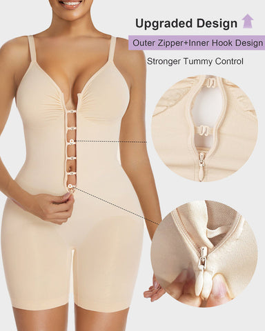 Women's High Elastic Zipper Adjustable Straps Breathable Mesh Design Tummy Control Body Shaper