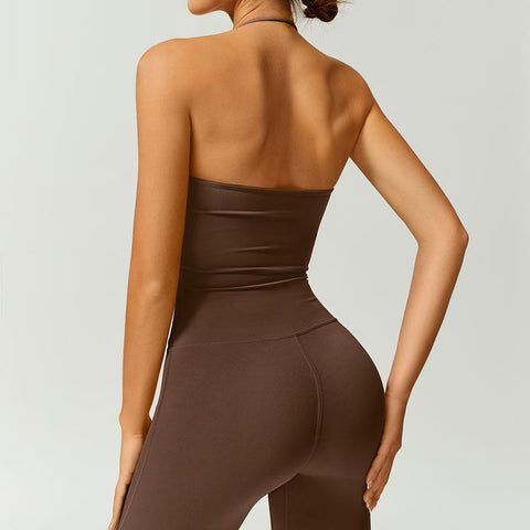 Women’s Halter Neck Bodycon Flare Jumpsuit – Stretchy, Butt-Lifting Activewear