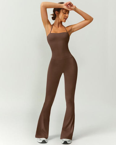 Women’s Halter Neck Bodycon Flare Jumpsuit – Stretchy, Butt-Lifting Activewear