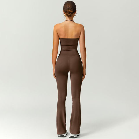 Women’s Halter Neck Bodycon Flare Jumpsuit – Stretchy, Butt-Lifting Activewear