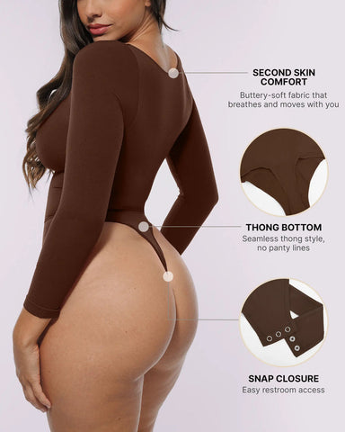 Long Sleeve Zipper Front Thong Bodysuit