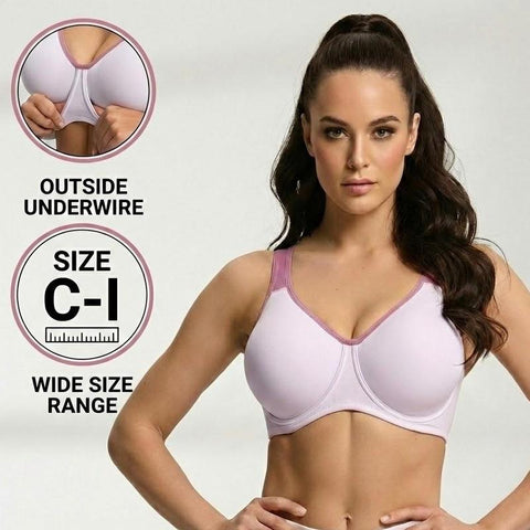 Soft Support Non-padded Unlined Full Coverage Wide Strap Outside Underwire Sports Bra