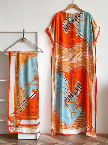 Women's Peacock Print Cape Shawl & Scarf Set – Elegant Beach Swim Cover-Up