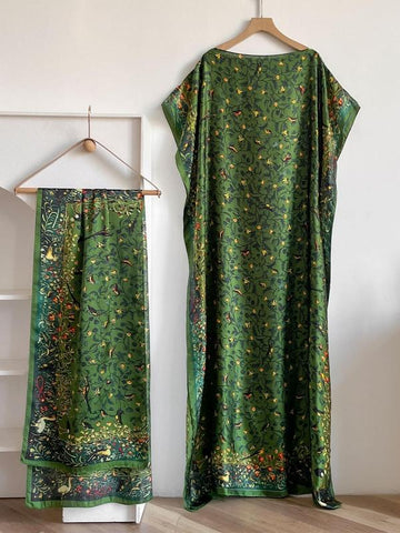 Women's Peacock Print Cape Shawl & Scarf Set – Elegant Beach Swim Cover-Up