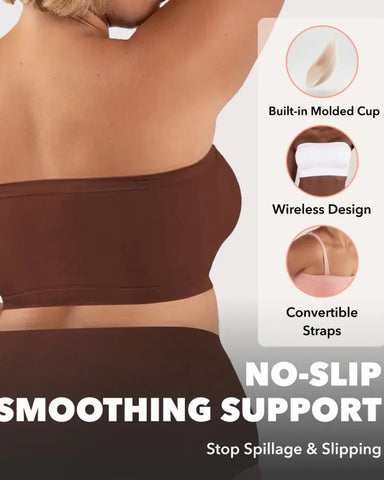 Convertible Strapless Bandeau Bra with Wireless Comfort, Anti-Slip Grip & Removable Straps