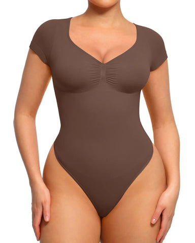 Women’s V-Neck Compression Bodysuit – Seamless Shapewear Top