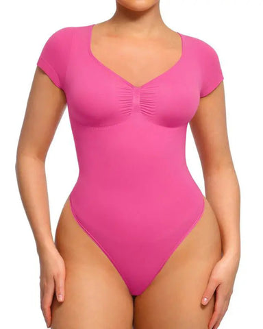 Women’s V-Neck Compression Bodysuit – Seamless Shapewear Top