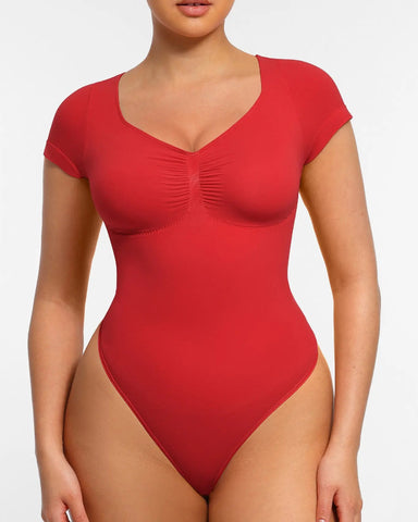 Women’s V-Neck Compression Bodysuit – Seamless Shapewear Top