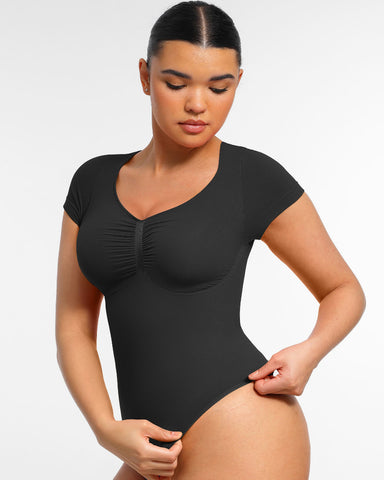 Women’s V-Neck Compression Bodysuit – Seamless Shapewear Top