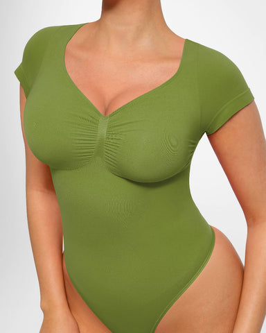 Women’s V-Neck Compression Bodysuit – Seamless Shapewear Top