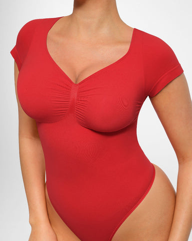 Women’s V-Neck Compression Bodysuit – Seamless Shapewear Top