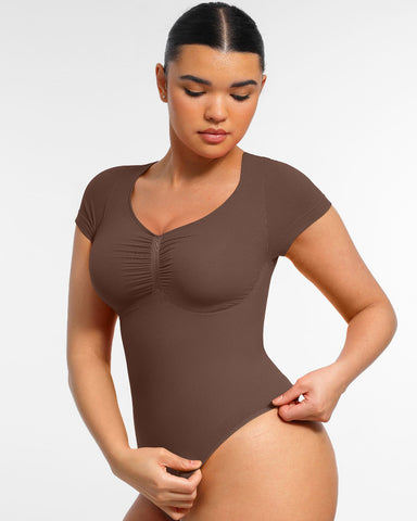 Women’s V-Neck Compression Bodysuit – Seamless Shapewear Top
