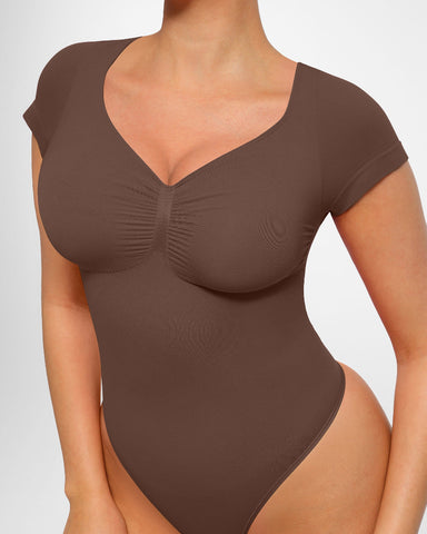 Women’s V-Neck Compression Bodysuit – Seamless Shapewear Top