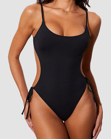 Scoop Neck Backless One Piece Swimsuit – Adjustable Straps, Fully Lined